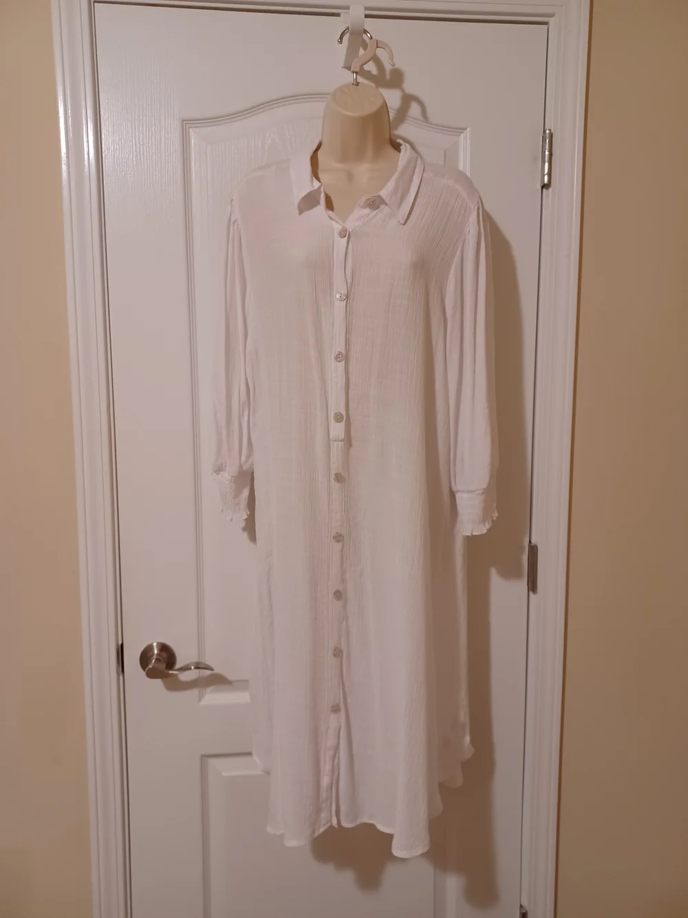 Women’s White Slip-On Button-Front Swim Coverup